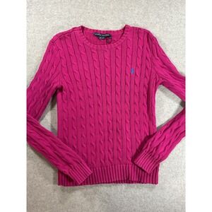 Ralph Lauren Womens Magenta Pink Cable Knit Cotton Crewneck Sweater Pony M 2345